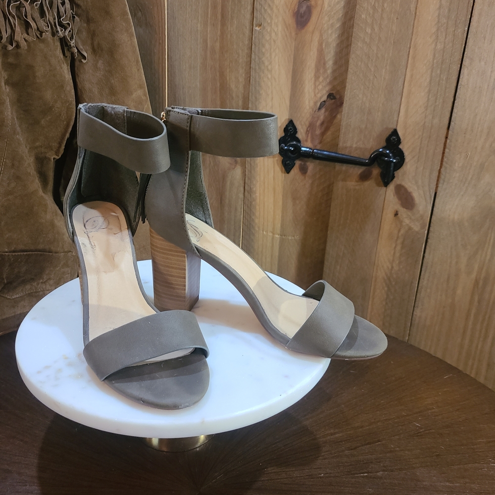 Derek Heart Taupe Ankle-Strap Block Heel Sandals